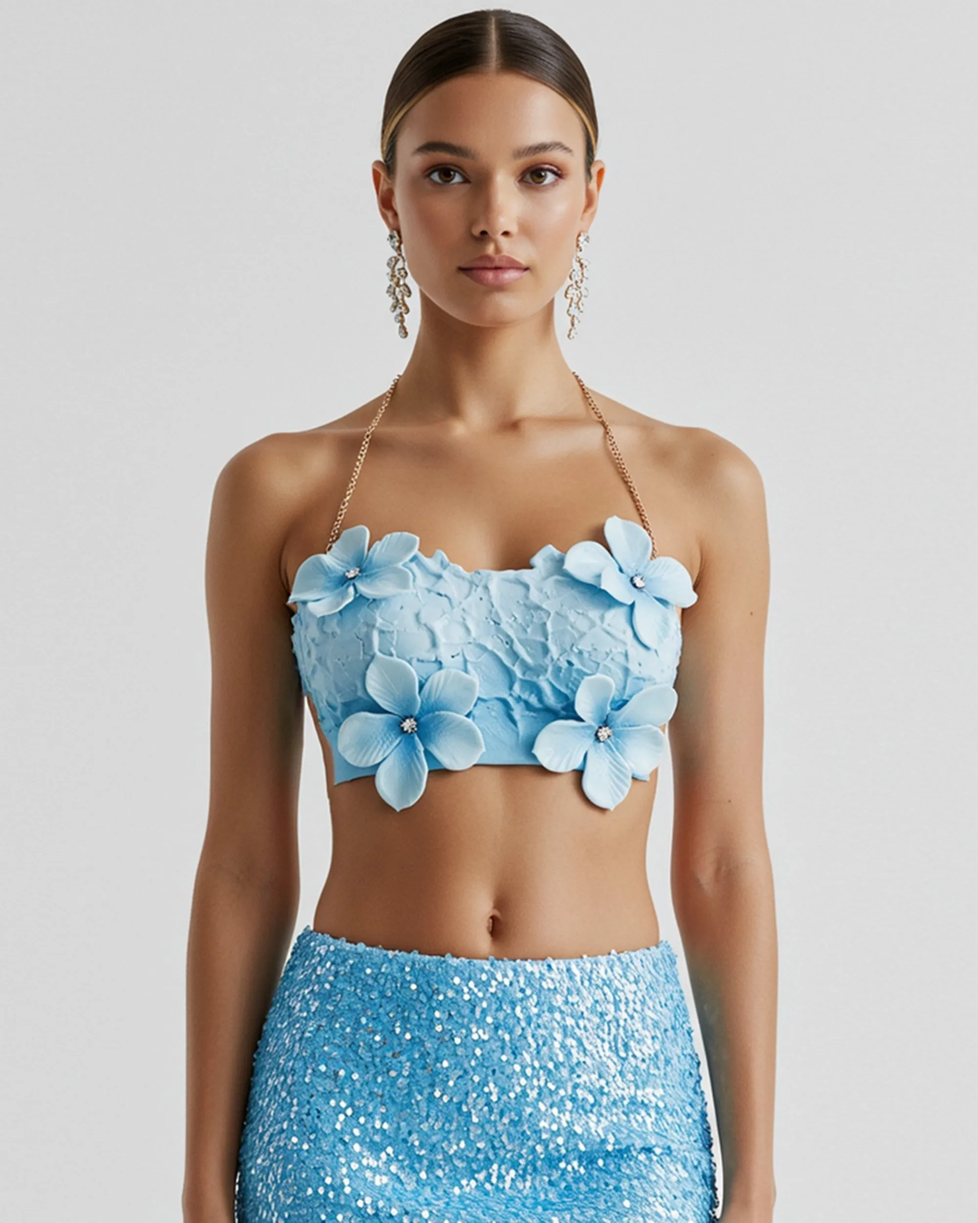 3D Floral Embellished Crop Top - Blue sold by JW PEI