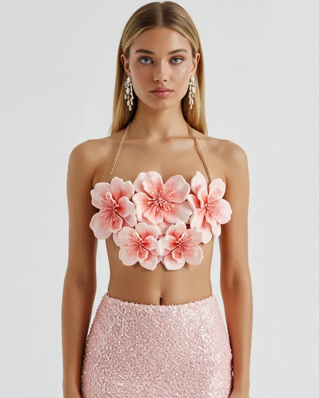 3D Floral Embellished Crop Top - Pink sold by JW PEI
