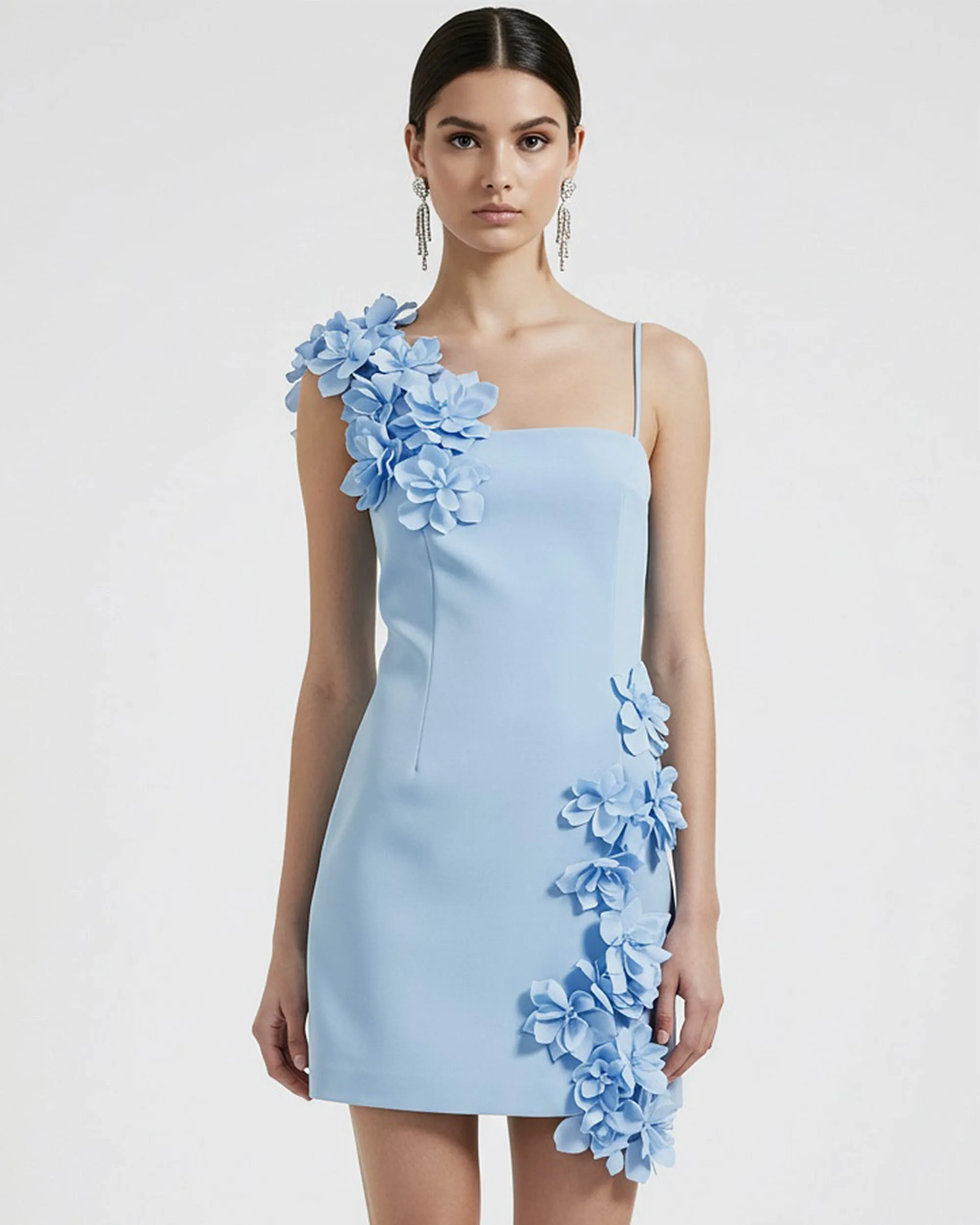 3D Floral Appliqué Mini Dress – Light Blue sold by JW PEI