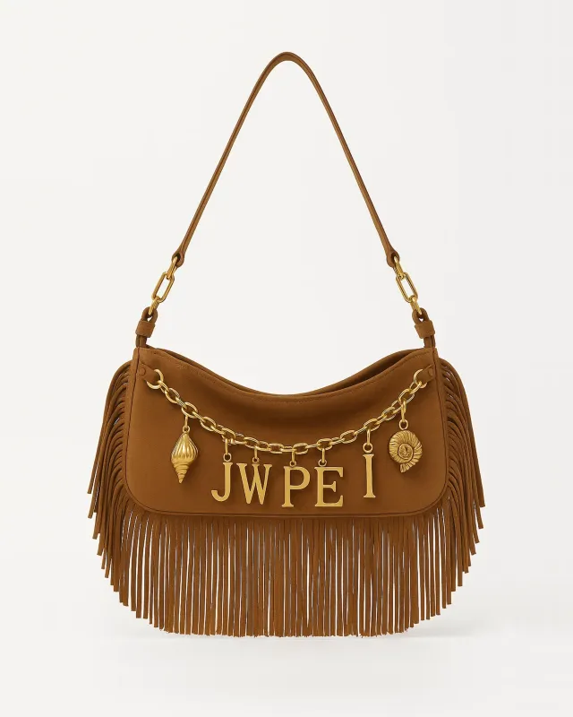 Sadie Fringe Charm Shoulder Bag - Brown sold by JW PEI