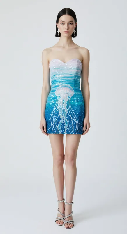 Sequin Jellyfish Strapless Dress – Blue sold by JW PEI