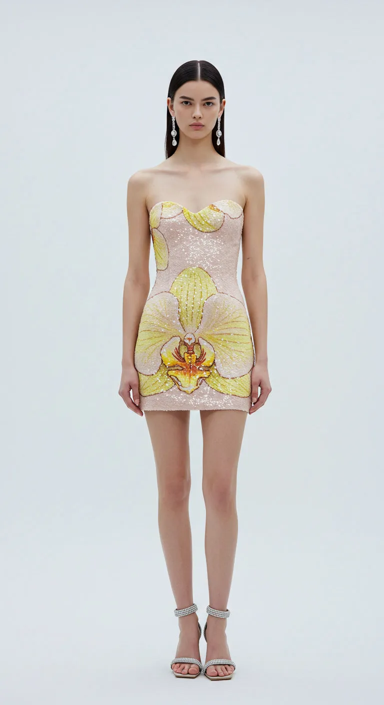 Sequin Orchid Mini Dress – Pink Yellow sold by JW PEI