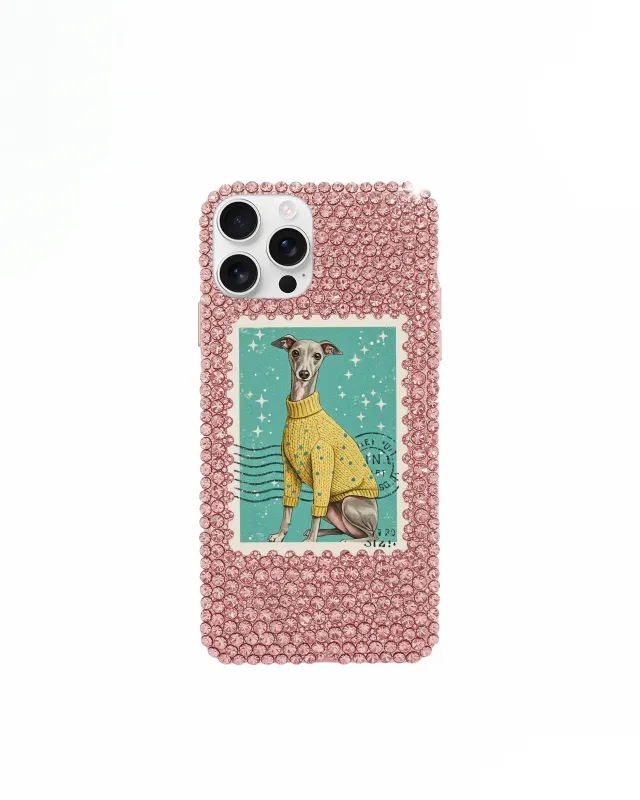 Dog Postage Stamp Rhinestone Phone Case – Pink sold by JW PEI