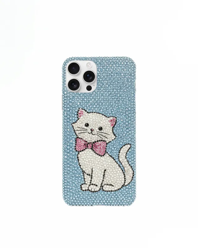 Cat Bow Rhinestone Phone Case – Blue sold by JW PEI