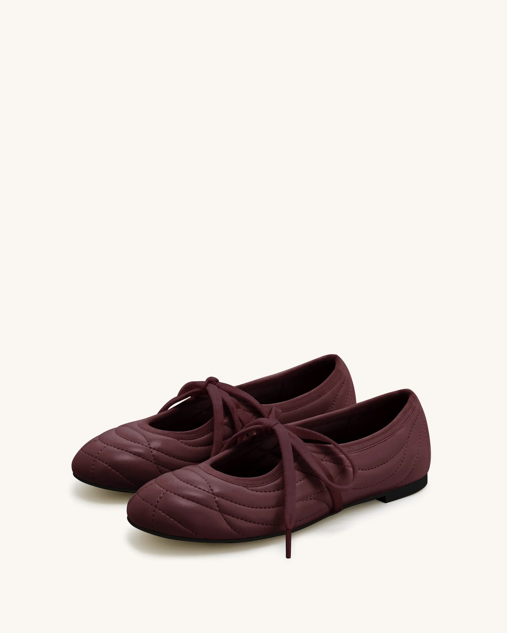 Erika Topstitching Lace-up Ballet Flats - Wine Red sold by JW PEI