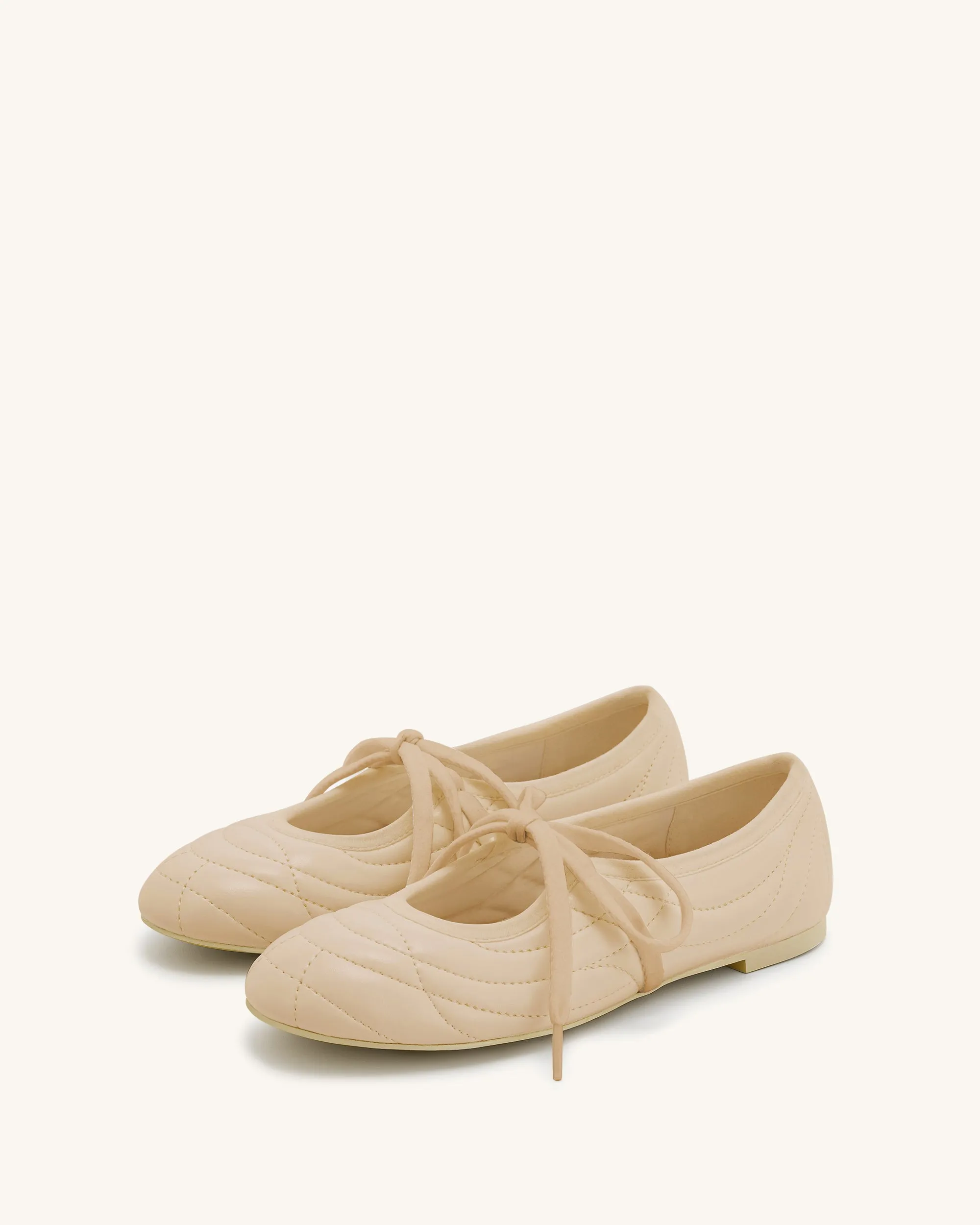 Erika Topstitching Lace-up Ballet Flats - Light Brown sold by JW PEI