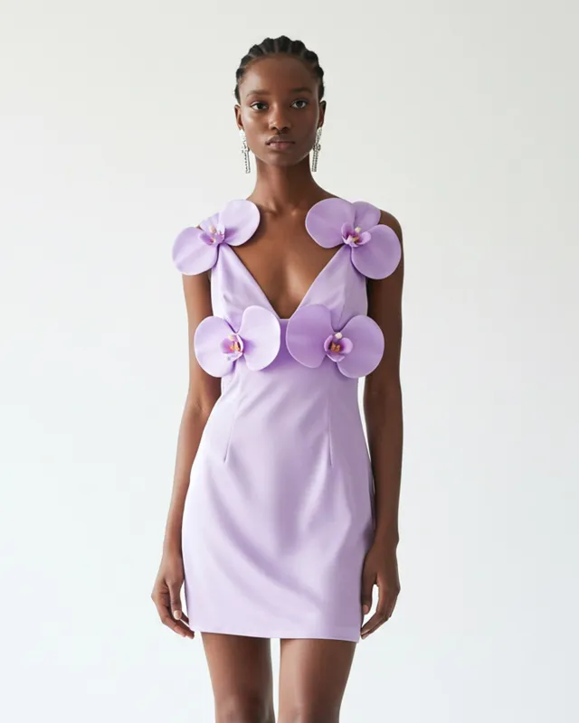 Orchid Appliqué Mini Dress – Lavender sold by JW PEI