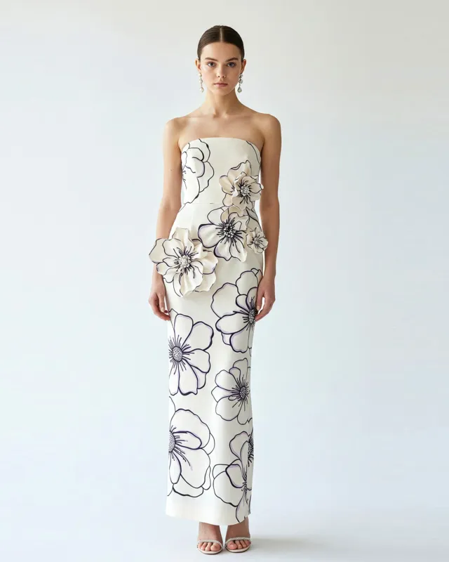 Floral Appliqué Strapless Gown – Ivory sold by JW PEI