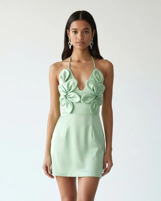 Sculpted Rosette Mini Dress – Mint Green sold by JW PEI