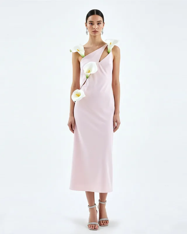 Asymmetric Floral Appliqué Dress – Blush Pink sold by JW PEI