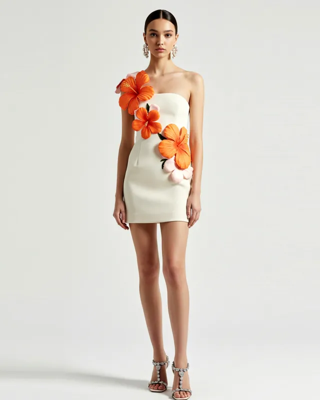 Floral Appliqué Mini Dress – White sold by JW PEI