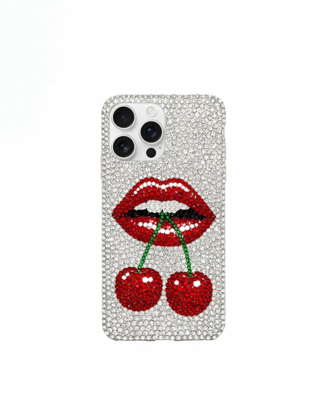 Cherry Lip Rhinestone Phone Case – Silver sold by JW PEI