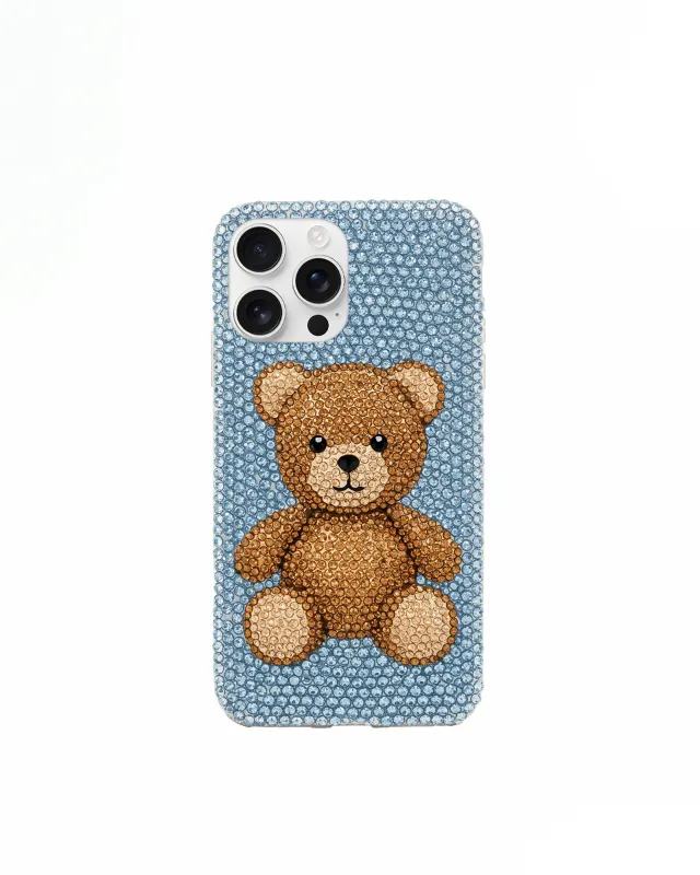 Teddy Bear Rhinestone Phone Case – Blue sold by JW PEI