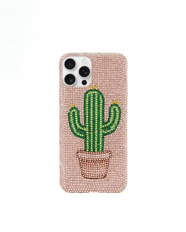 Green Cactus Rhinestone Phone Case – Pink made by JW PEI