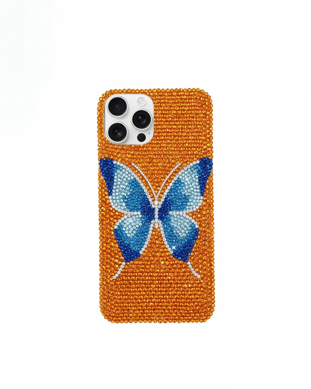 Blue Butterfly Rhinestone Phone Case – Orange sold by JW PEI