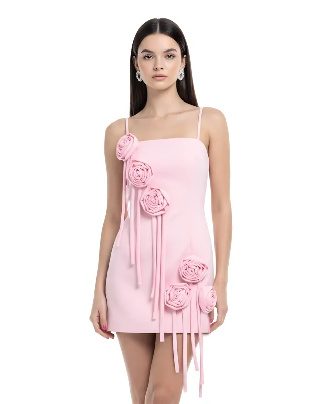 Rosette Appliqué Mini Dress – Pink sold by JW PEI