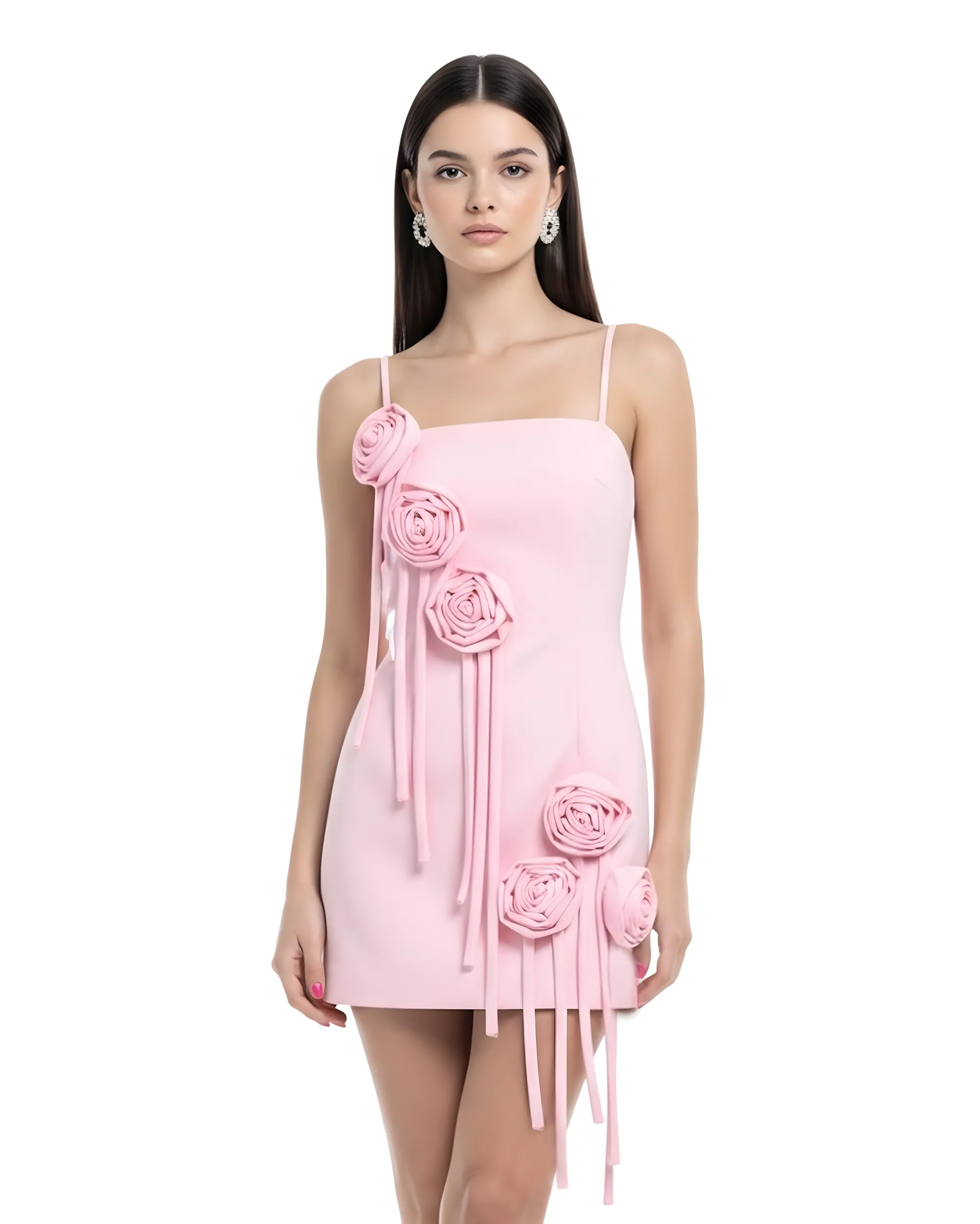 Rosette Appliqué Mini Dress – Pink sold by JW PEI