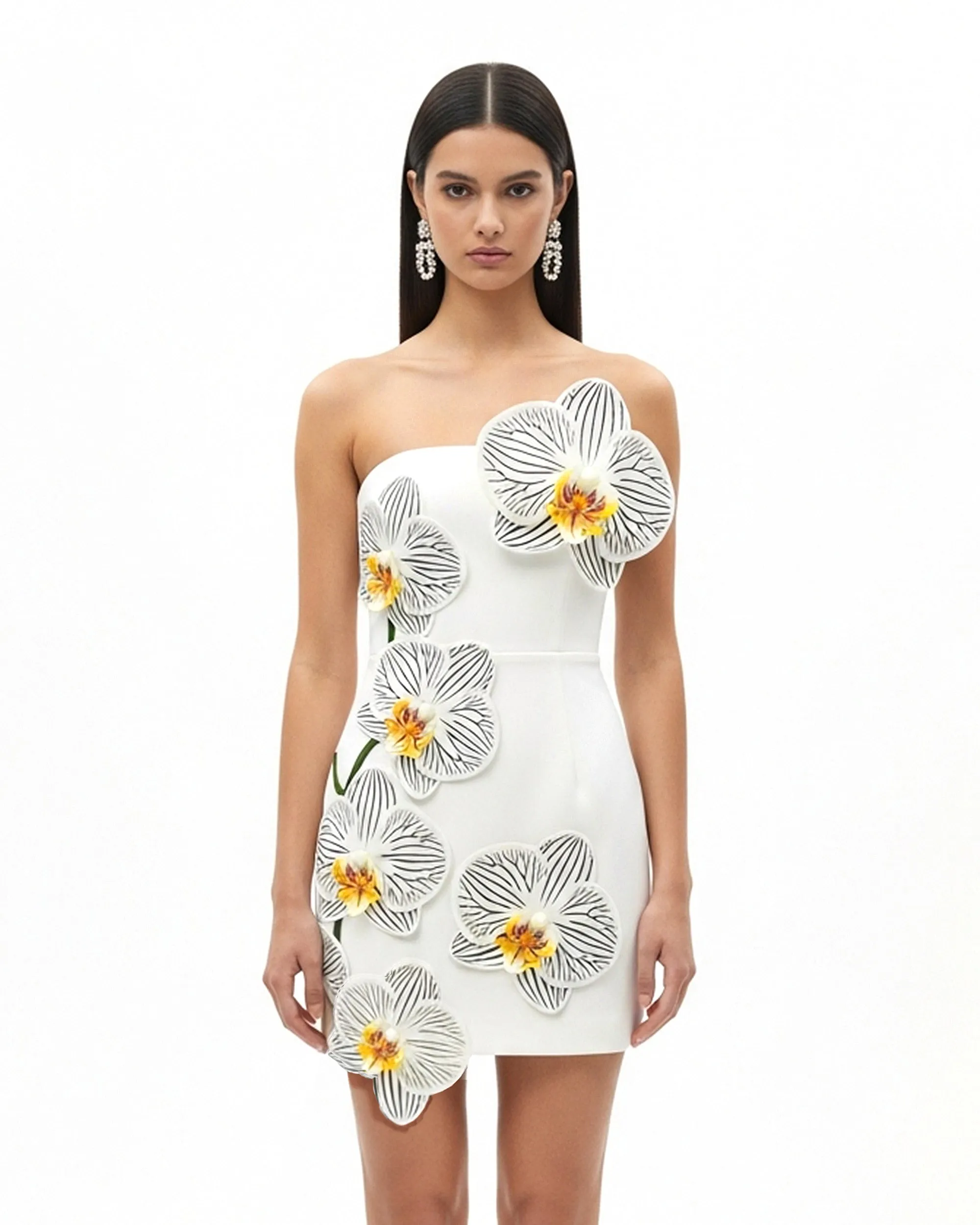 Strapless Floral Appliqué Dress – White sold by JW PEI