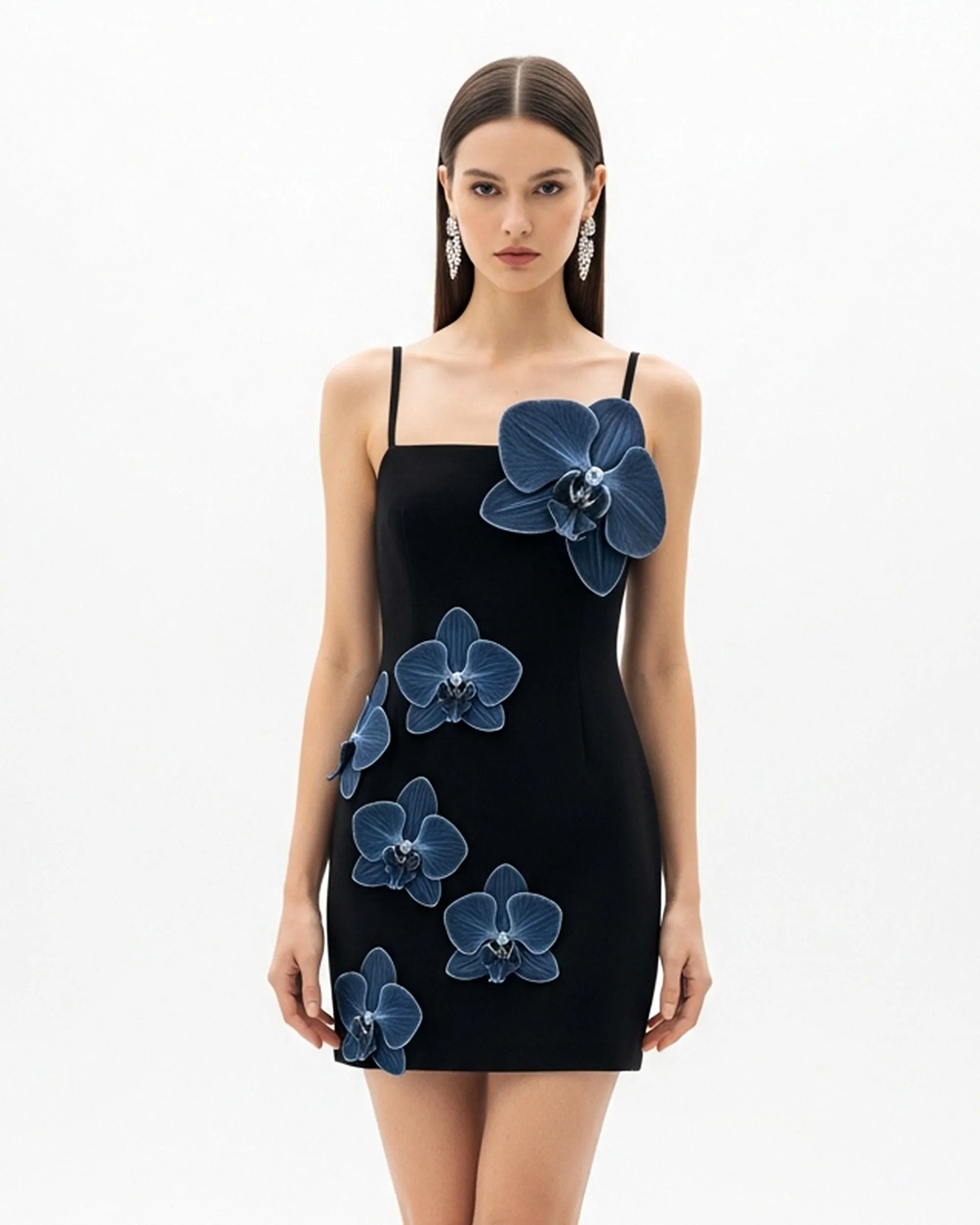 Floral Appliqué Mini Dress – Black sold by JW PEI