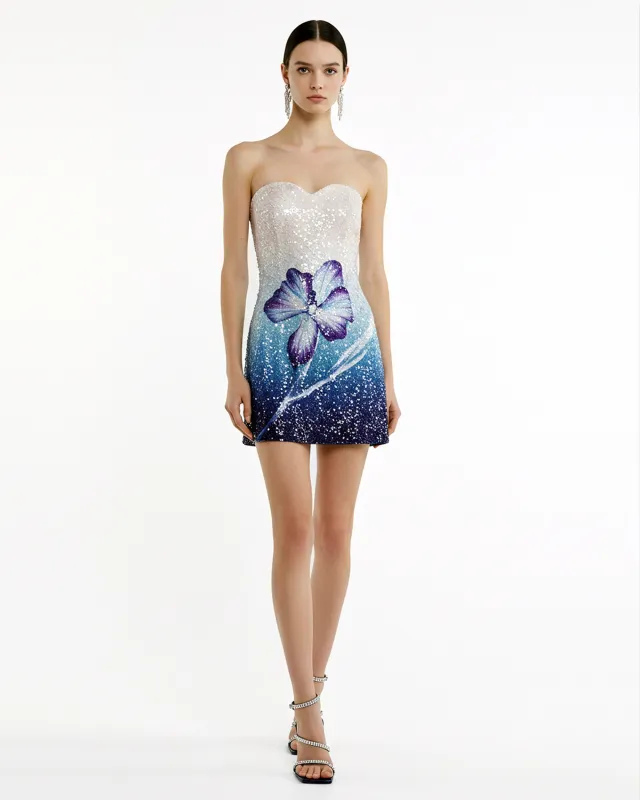 Sequin Gradient Strapless Dress – Blue sold by JW PEI