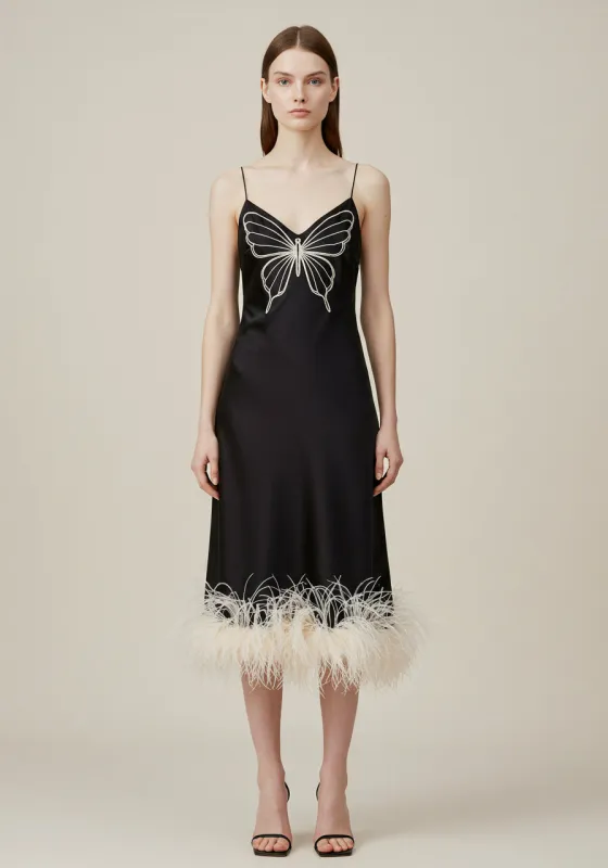 Butterfly Embroidered Satin Dress – Black sold by JW PEI