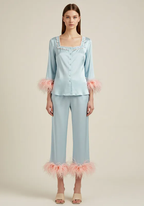 Feather Trim Pajama Set – Light Blue sold by JW PEI