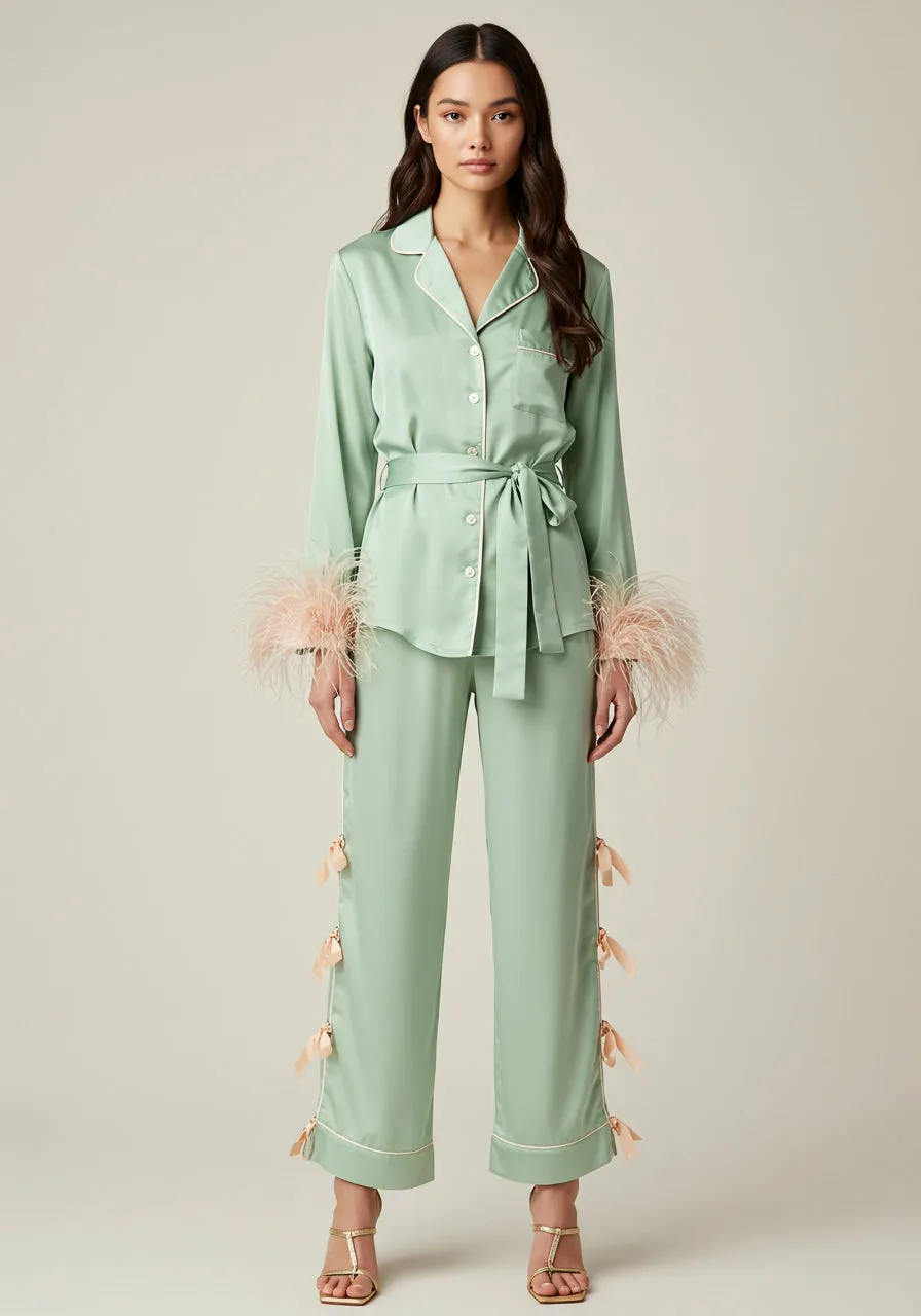 Satin Belted Pajama Set – Mint Green sold by JW PEI