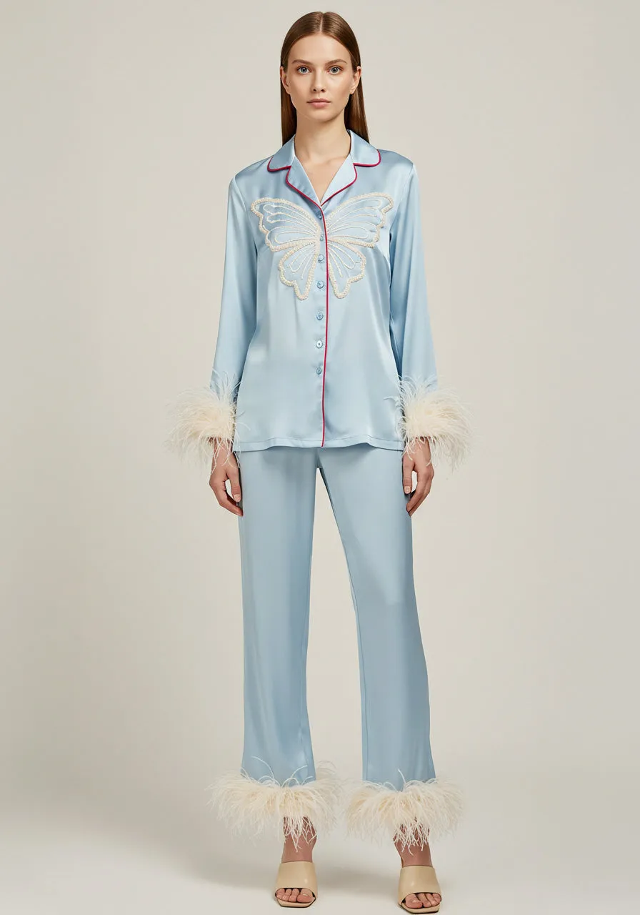 Butterfly Satin Lounge Set – Light Blue sold by JW PEI