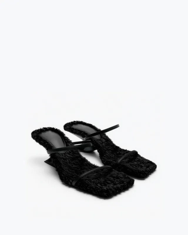 Naomi Faux Fur Strap Sandals – Black sold by JW PEI