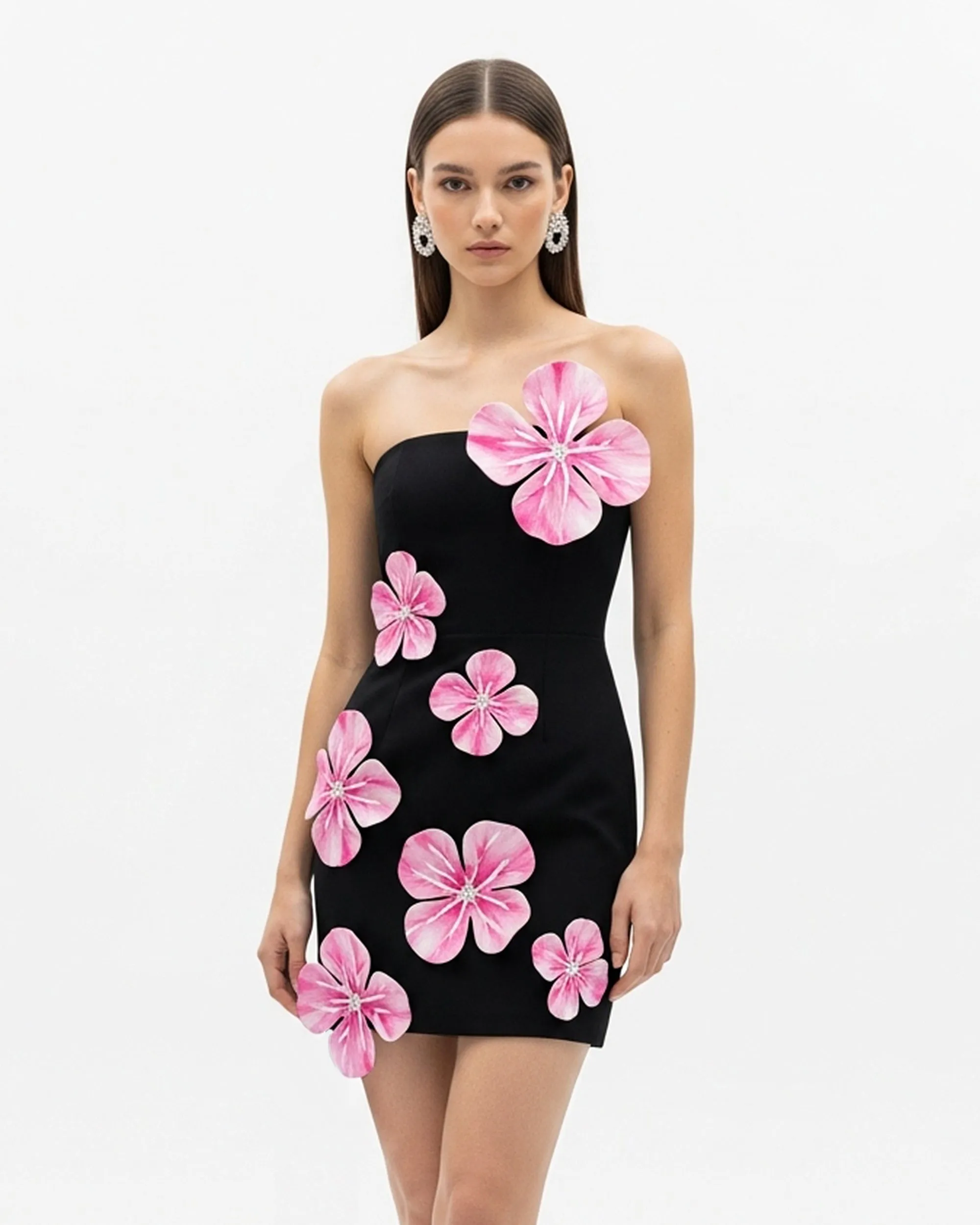 Strapless Floral Appliqué Dress – Black sold by JW PEI