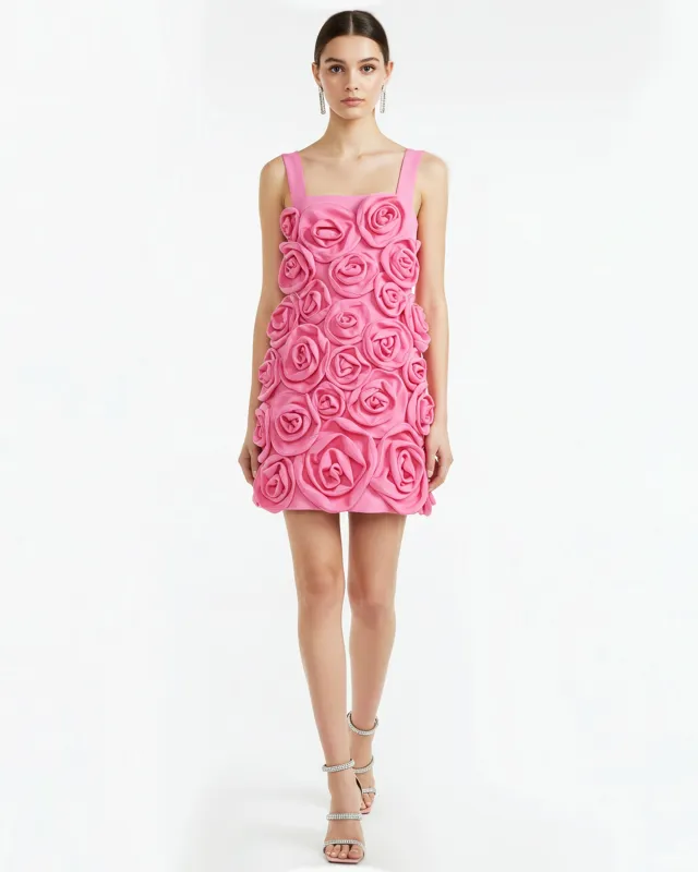 Rosette Appliqué Mini Dress – Pink sold by JW PEI