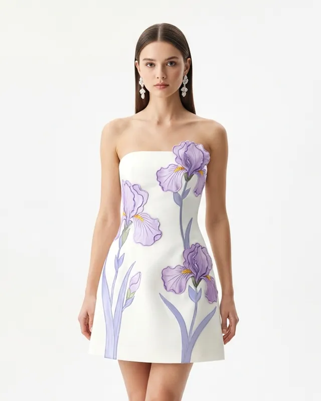 Iris Floral Print Strapless Dress - White sold by JW PEI