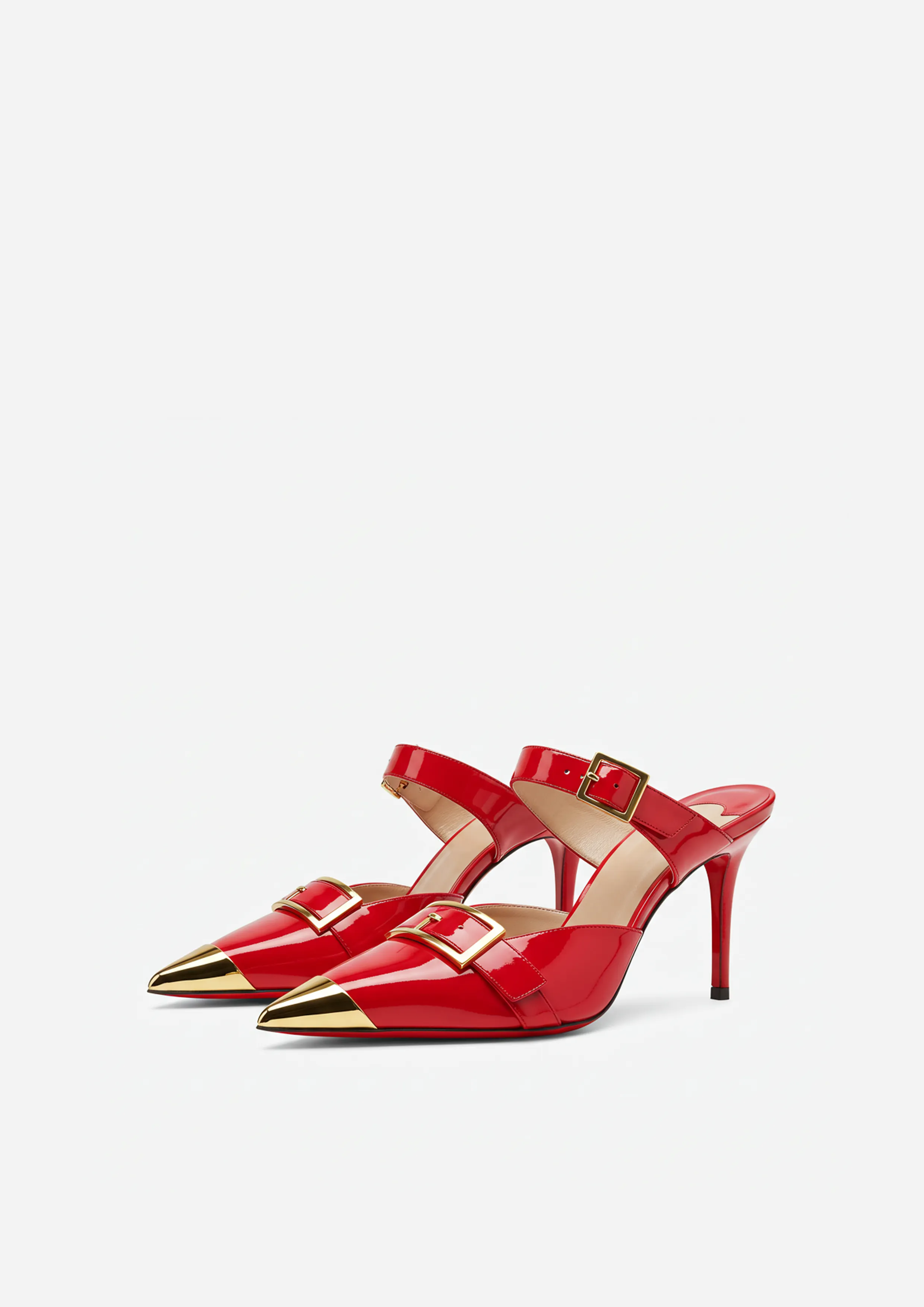 Bella Buckled Mules – Red sold by JW PEI