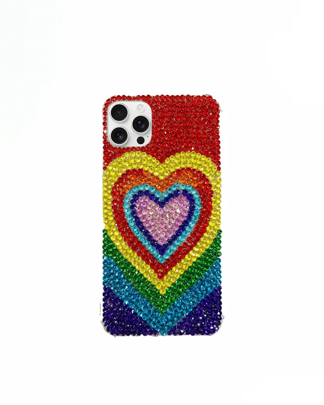 Rainbow Heart Rhinestone Phone Case – Multicolor sold by JW PEI