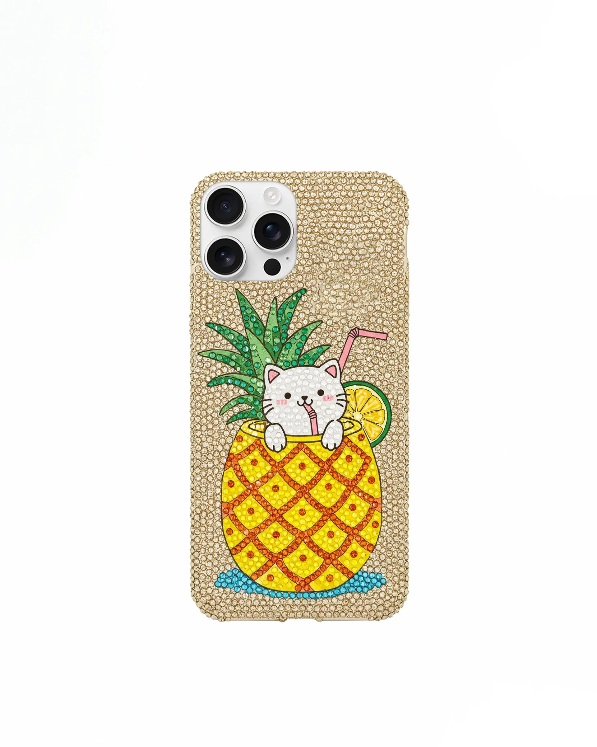 Cat Pineapple Crystal Phone Case – Gold sold by JW PEI