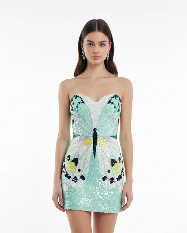 Sequin Butterfly Strapless Dress – Mint sold by JW PEI