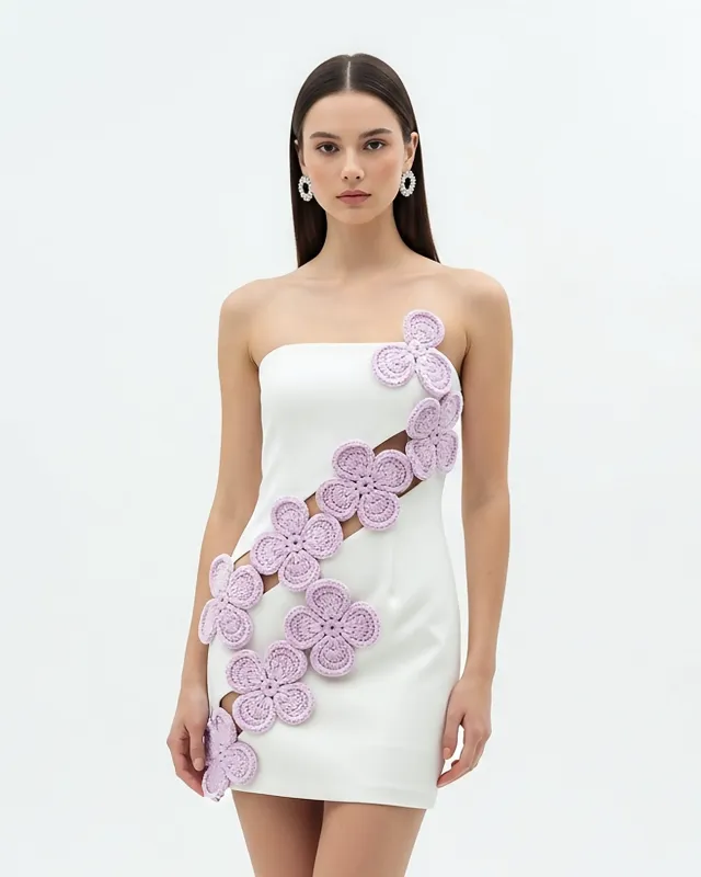 Floral Appliqué Strapless Dress – White sold by JW PEI