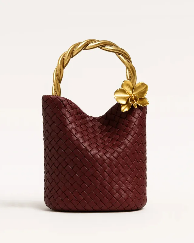 Lily Woven Top Handle Bag - Burgundy sold by JW PEI