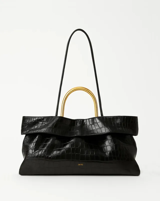 Eve Croc-Embossed Top Handle Bag - Black sold by JW PEI