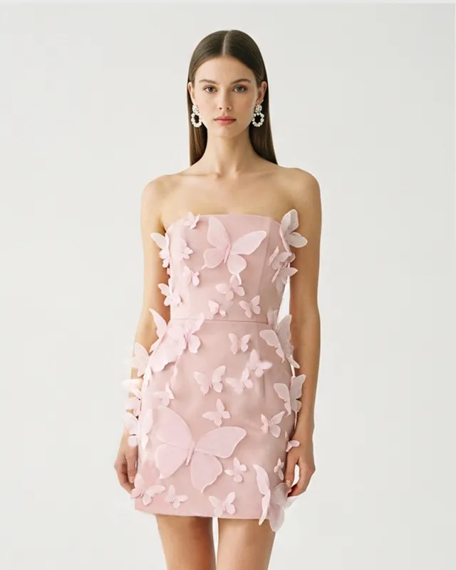 Butterfly Appliqué Strapless Dress – Pink sold by JW PEI