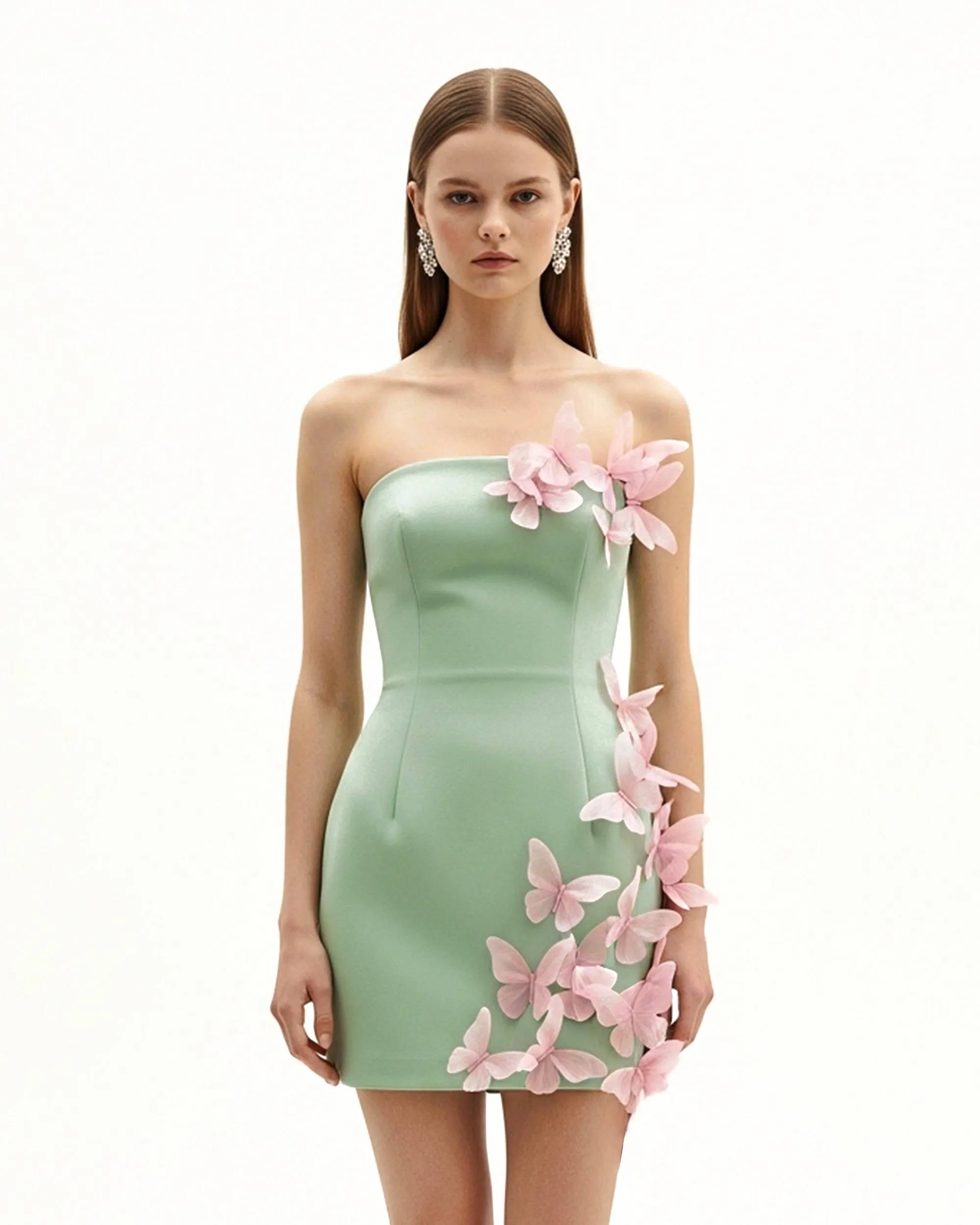 Satin Strapless Butterfly Dress – Mint sold by JW PEI