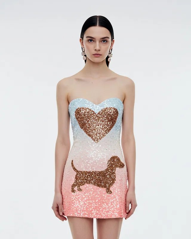 Sequin Heart Dog Strapless Dress – Multicolor sold by JW PEI