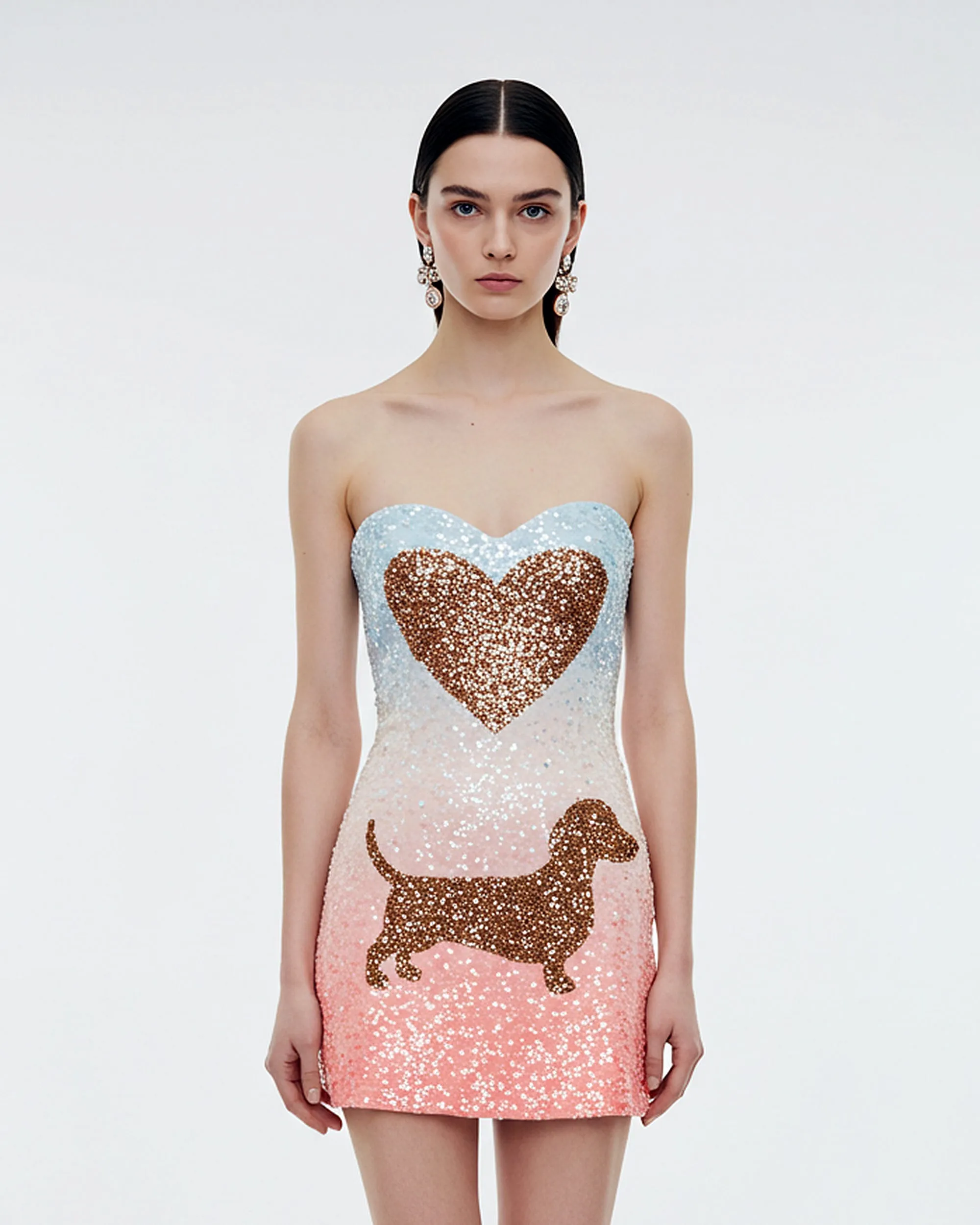 Sequin Heart Dog Strapless Dress – Multicolor sold by JW PEI