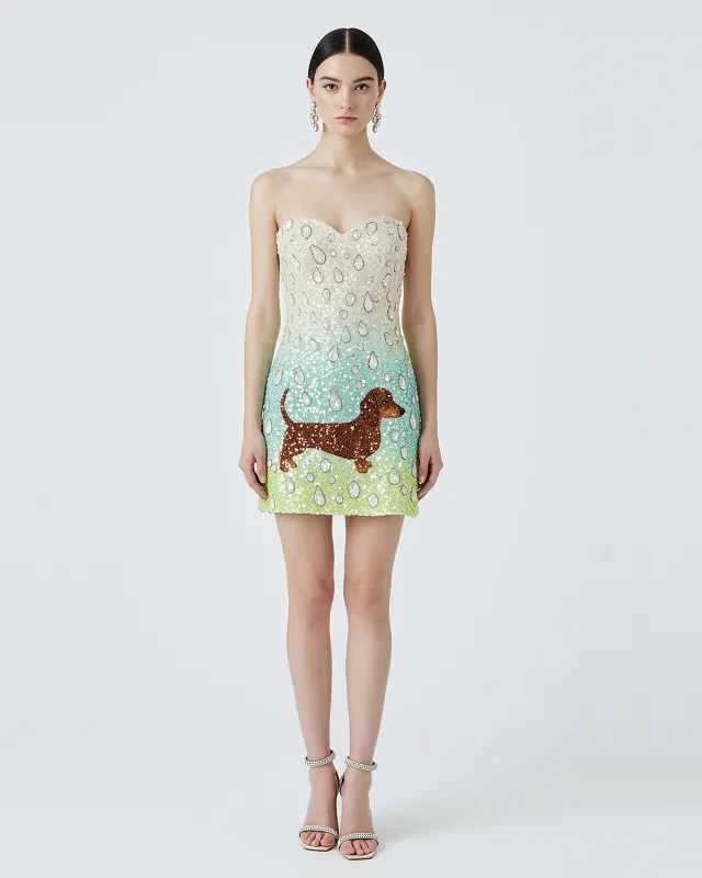 Sequin Dachshund Strapless Dress – Green sold by JW PEI