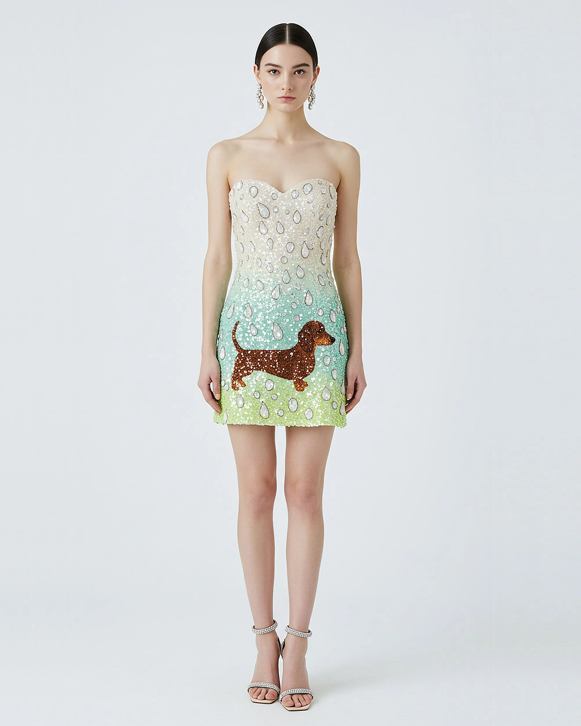 Sequin Dachshund Strapless Dress – Green sold by JW PEI