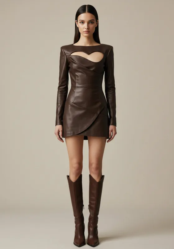 Cutout Faux Leather Mini Dress – Brown sold by JW PEI