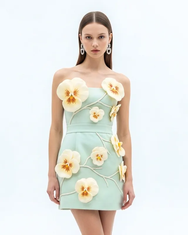 Floral Appliqué Strapless Dress – Mint sold by JW PEI