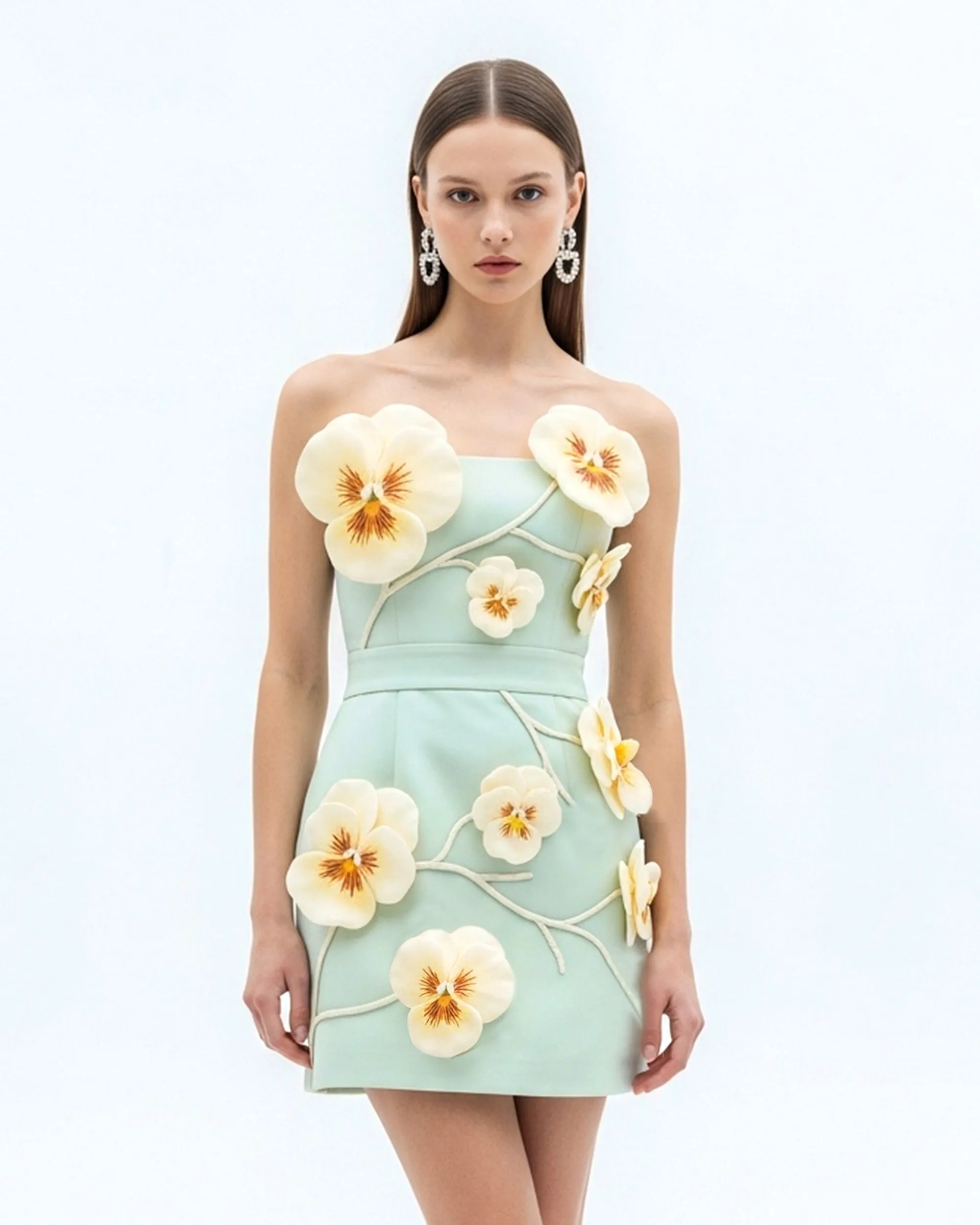 Floral Appliqué Strapless Dress – Mint sold by JW PEI