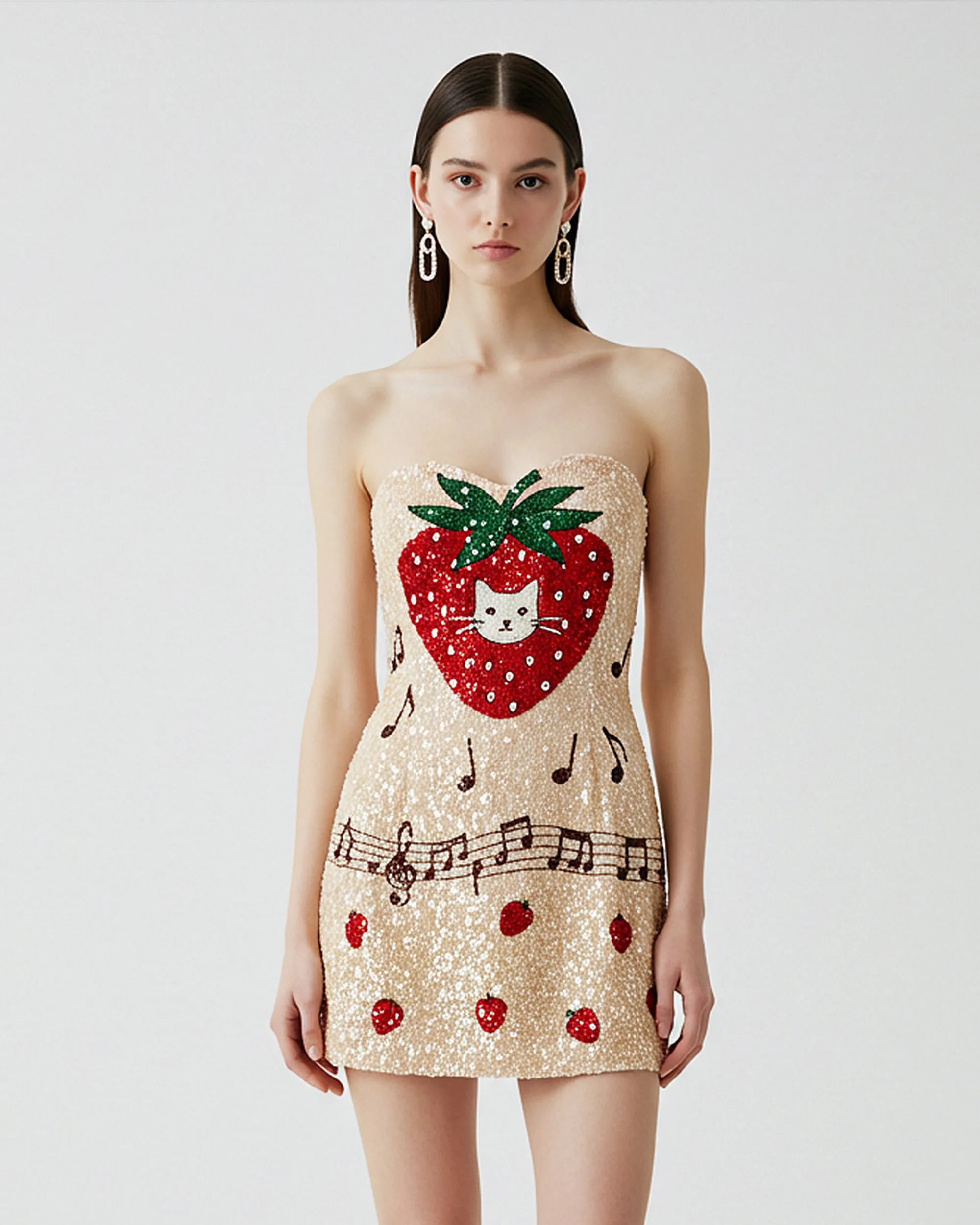 Strawberry Cat Sequin Mini Dress – Beige sold by JW PEI
