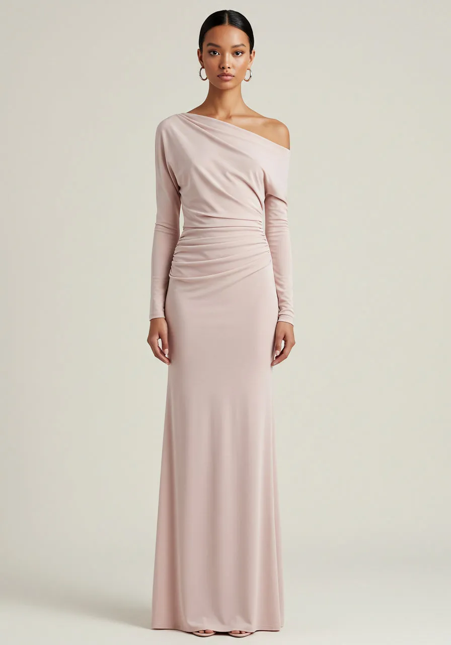Asymmetric Draped Maxi Dress – Blush Pink sold by JW PEI